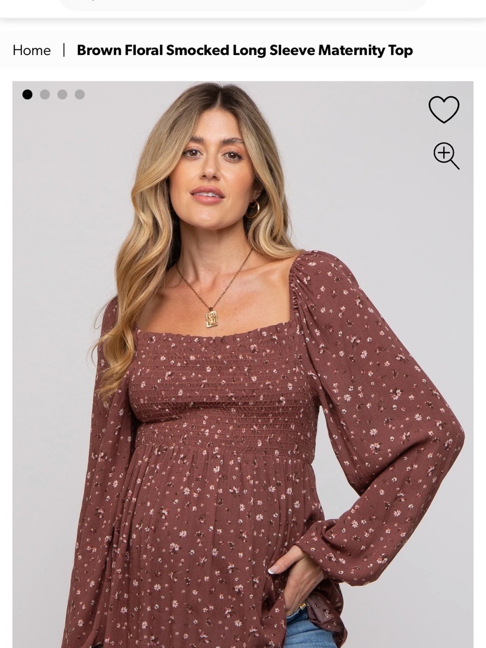 Pink Blush Brown/Maroon Floral Smocked Long-Sleeve Maternity Blouse